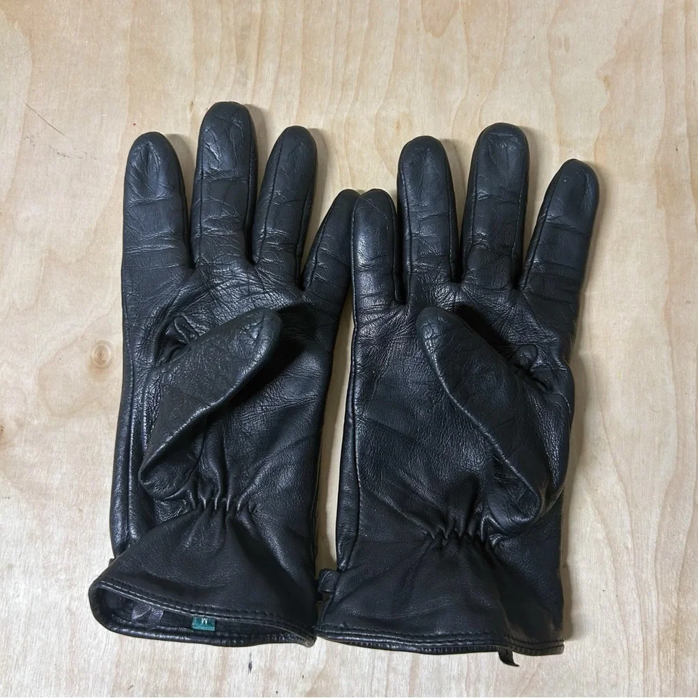 Lauren Ralph Lauren Bridle-Belt Black Leather Gloves with Gold Accents EUC Sz M